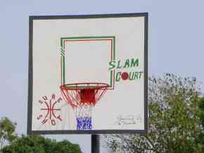 Basketball post and net at the multi-purpose court