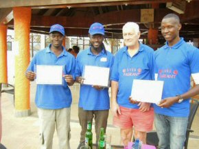 Ian with Wandifa, Abdoulie and Yankuba, with their certificates