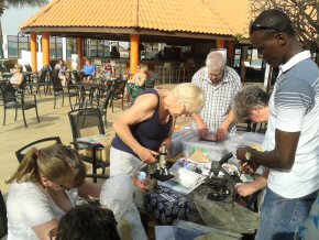 Setting up the microscopes at the hotel. This generated a lot of interest from the hotel guests as you can imagine 