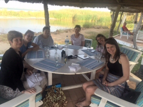 Tina, Rachel, Linda, Frances, Caroline and Ellie at the crocodile pool