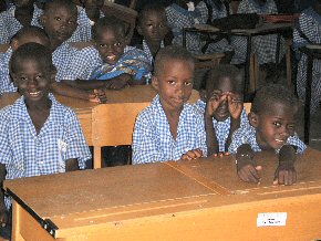 Grade 2 children trying out the furniture