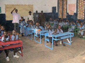 the new desk units in the Grade 1A classroom