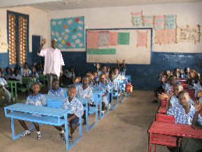 the new desk units in the Grade 1B classroom