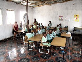 class in progress in second classroom - also showing the new floor