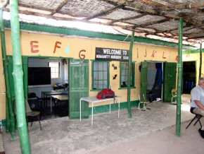 outside of classroom and courtyard with canopy