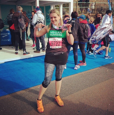 Jo after finishing the Brighton Half-Marathon