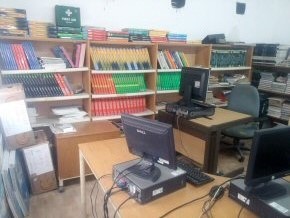 inside of the library, showing books and computers