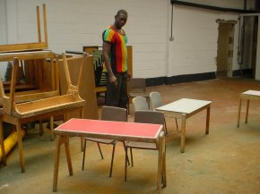 Kemo surveys some furniture destined for the nursery at Bakalarr