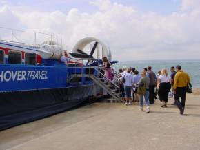 boarding the hovercraft at Porstmouth