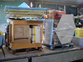 two of the pallets partly packed