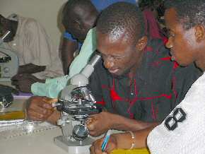 Students at Banjul University using  microscopes 2