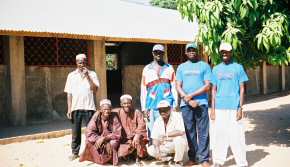 three  villagers who did much of the building work, deputy & headmaster, Kemo & Momodou