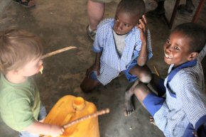 Zion playing a 'drum'