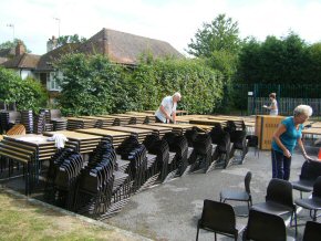  tables and chairs from Southwater Junior School ready for loading