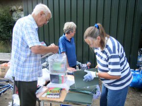 Ian, Ann and Pippa labelling late parcels