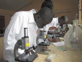 Student teachers at a Pageant workshop using donated microscopes