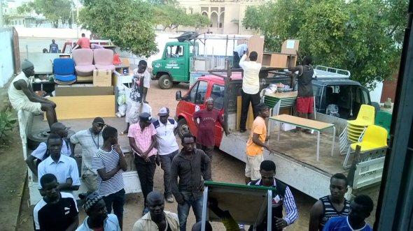 teams from different schools checking they have the correct items