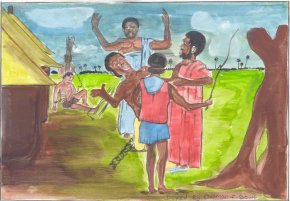 slave traders abducting slaves from an African village