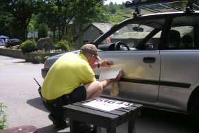 Tim working on the Shap Ahoy car