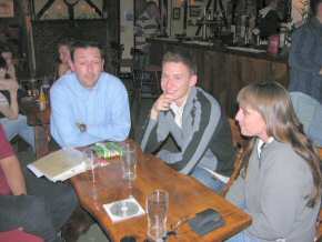 Rupert, Russell & Jo with empty glasses