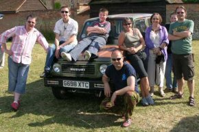 Ice Cold team members with the jeep in its original colours