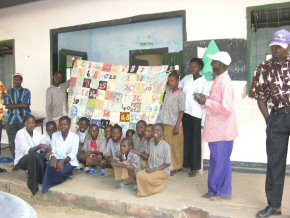 students and staff with the Ringwood number square