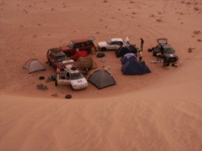 The group camped in the desert