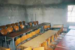 partly refurbished classroom at Saloum, showing chairs and tables