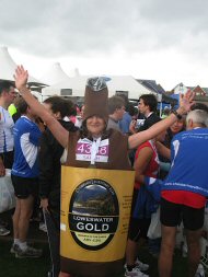 Sarah in costume with her medal