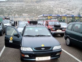 Ferry queue at Dover, with Ian & Sam behind