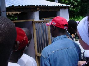 a closer view as people look at the new toilet block