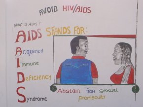 this panel describes what AIDS is, with the message 'abstain from sexual promiscuity'