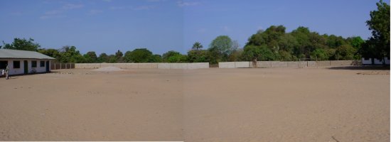 a panoramic view of a length of completed wall